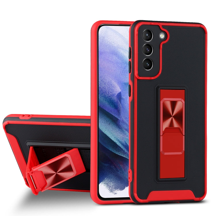 For Samsung Galaxy S21 5G Dual-color Skin Feel TPU + PC Magnetic Shockproof Case with Invisible Holder