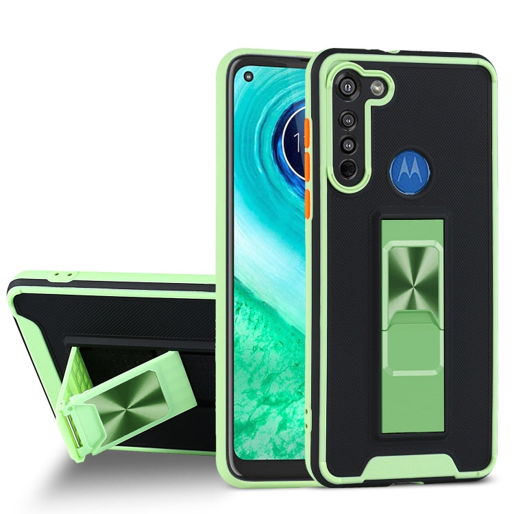 For Motorola Moto G8 Dual-color Skin Feel TPU + PC Magnetic Shockproof Case with Invisible Holder