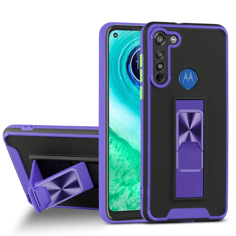 For Motorola Moto G8 Dual-color Skin Feel TPU + PC Magnetic Shockproof Case with Invisible Holder