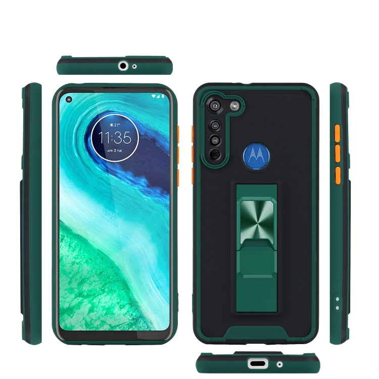 For Motorola Moto G8 Dual-color Skin Feel TPU + PC Magnetic Shockproof Case with Invisible Holder