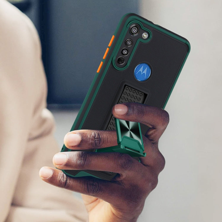For Motorola Moto G8 Dual-color Skin Feel TPU + PC Magnetic Shockproof Case with Invisible Holder