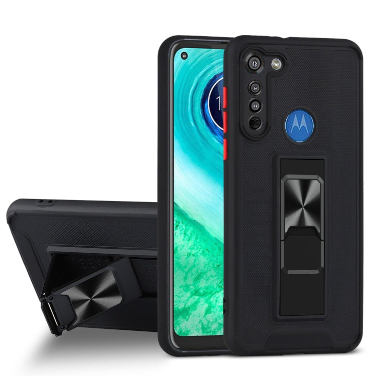 For Motorola Moto G8 Dual-color Skin Feel TPU + PC Magnetic Shockproof Case with Invisible Holder