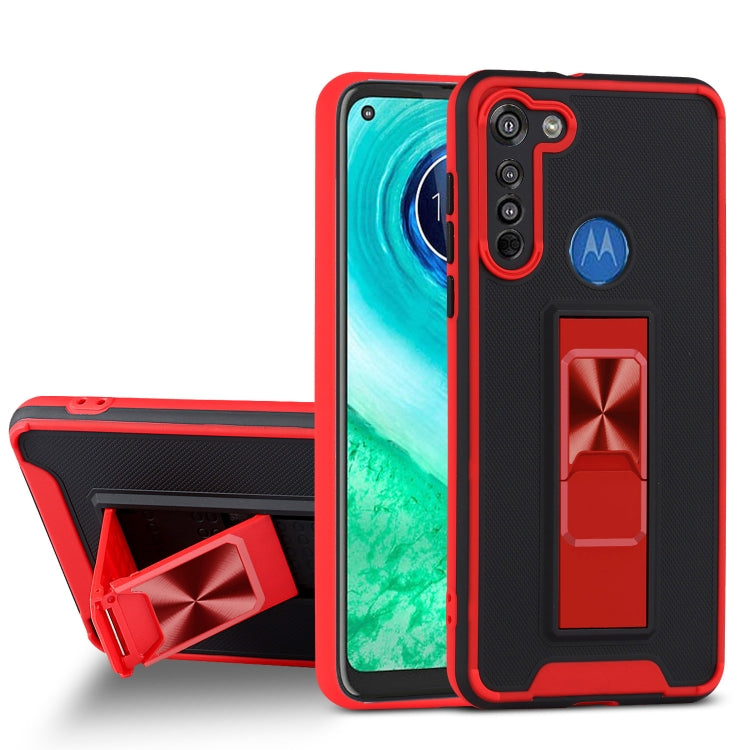 For Motorola Moto G8 Dual-color Skin Feel TPU + PC Magnetic Shockproof Case with Invisible Holder