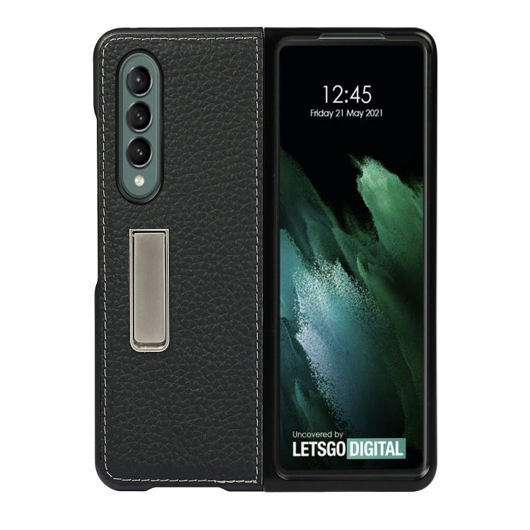 For Samsung Galaxy Z Fold3 5G Lychee Texture Leather Protective Case with Holder