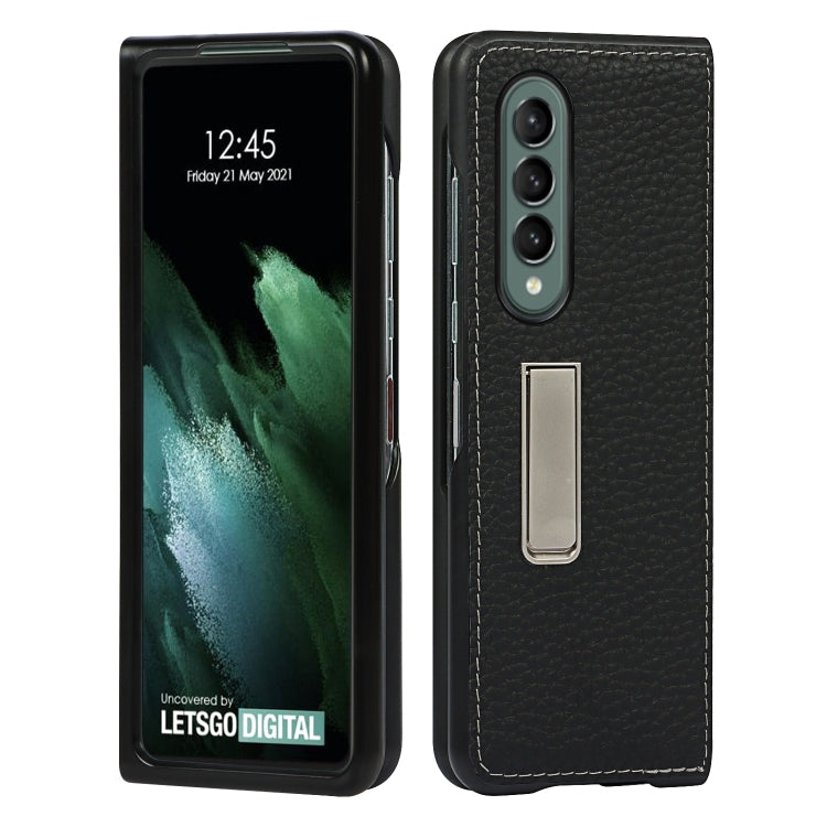 For Samsung Galaxy Z Fold3 5G Lychee Texture Leather Protective Case with Holder
