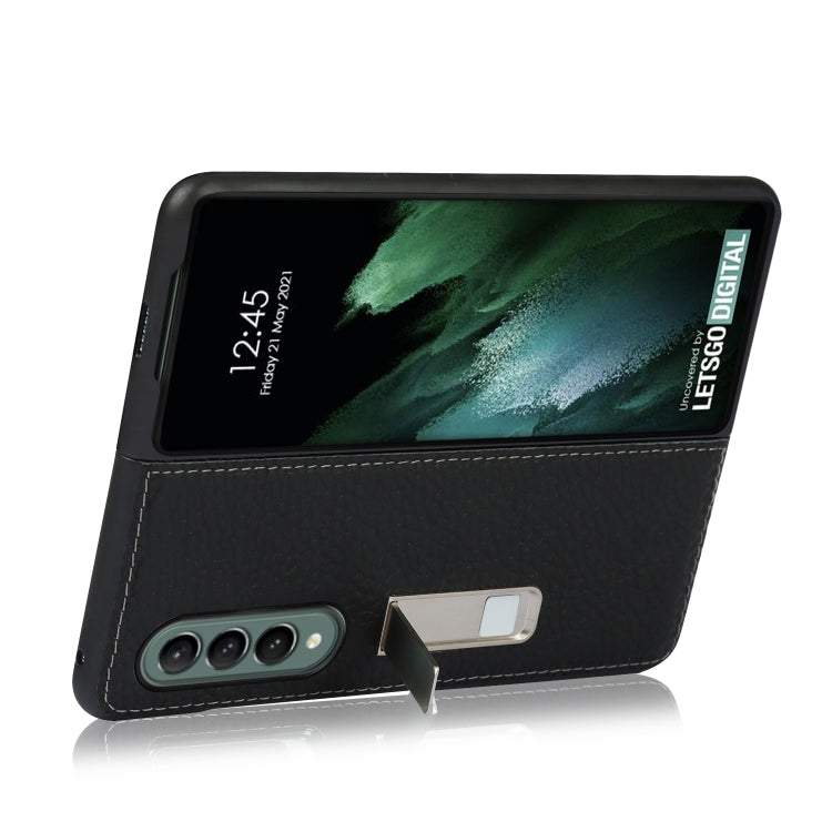 For Samsung Galaxy Z Fold3 5G Lychee Texture Leather Protective Case with Holder