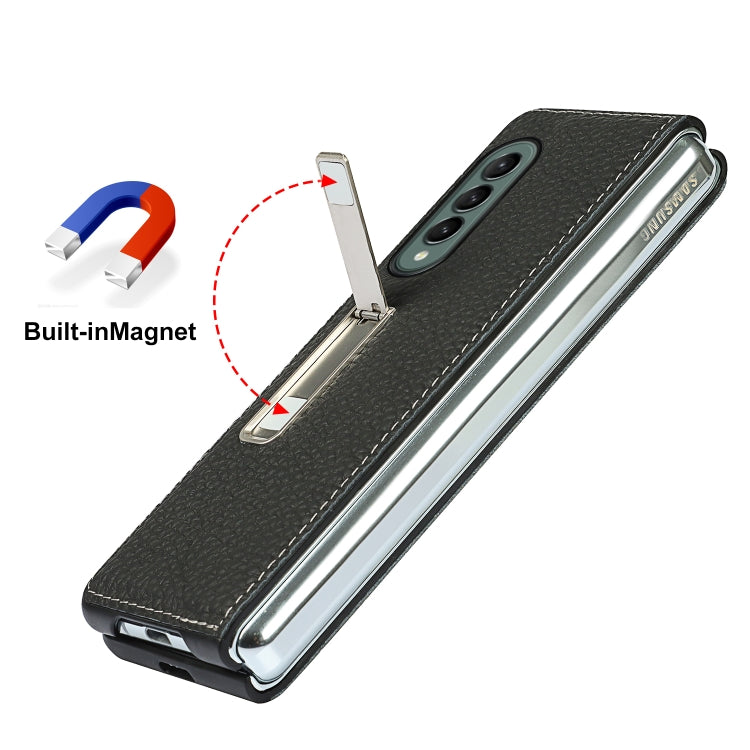 For Samsung Galaxy Z Fold3 5G Lychee Texture Leather Protective Case with Holder