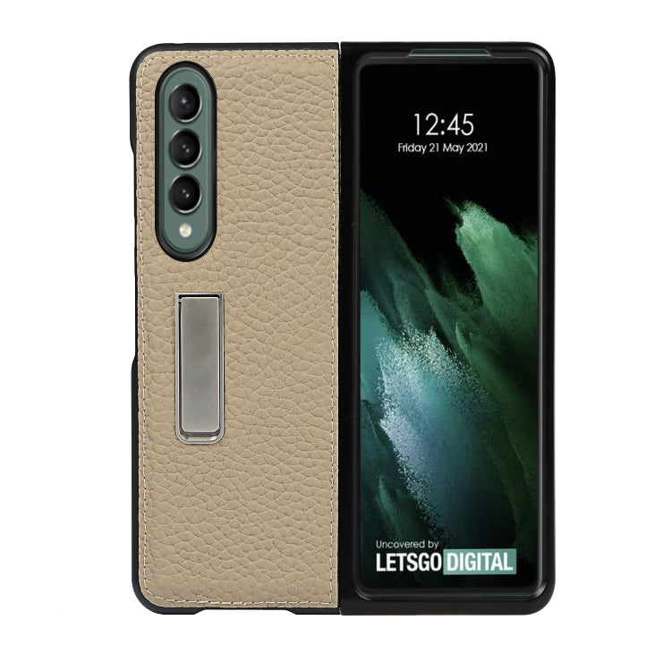 For Samsung Galaxy Z Fold3 5G Lychee Texture Leather Protective Case with Holder