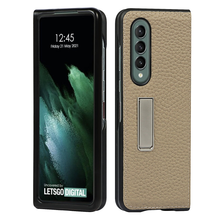 For Samsung Galaxy Z Fold3 5G Lychee Texture Leather Protective Case with Holder
