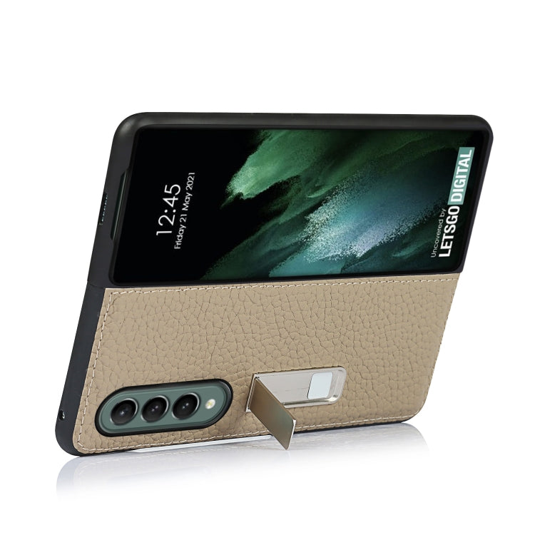 For Samsung Galaxy Z Fold3 5G Lychee Texture Leather Protective Case with Holder