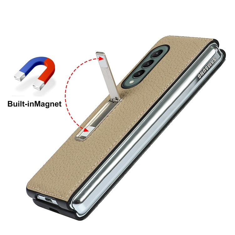 For Samsung Galaxy Z Fold3 5G Lychee Texture Leather Protective Case with Holder