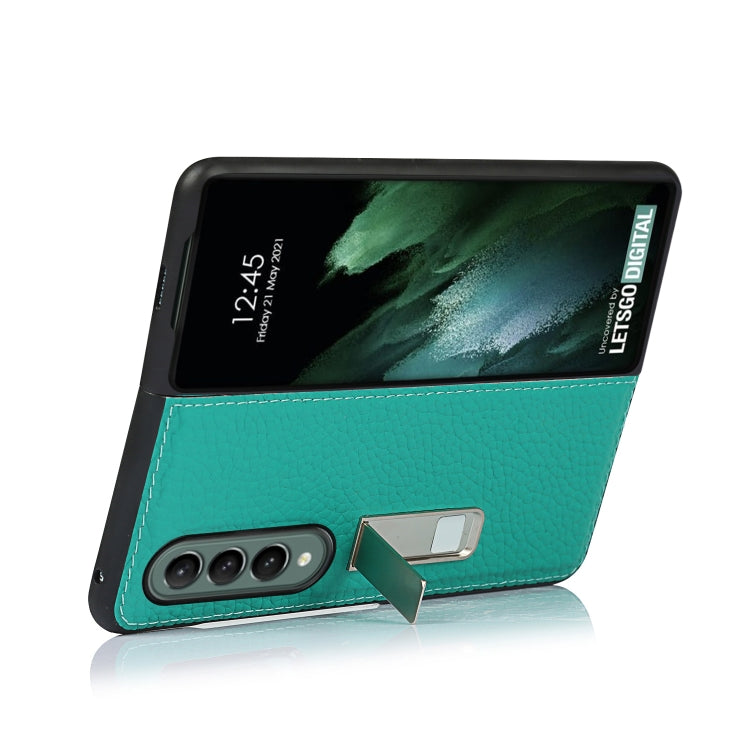 For Samsung Galaxy Z Fold3 5G Lychee Texture Leather Protective Case with Holder