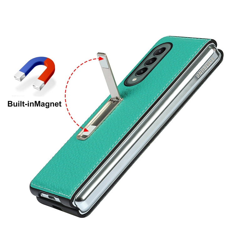 For Samsung Galaxy Z Fold3 5G Lychee Texture Leather Protective Case with Holder