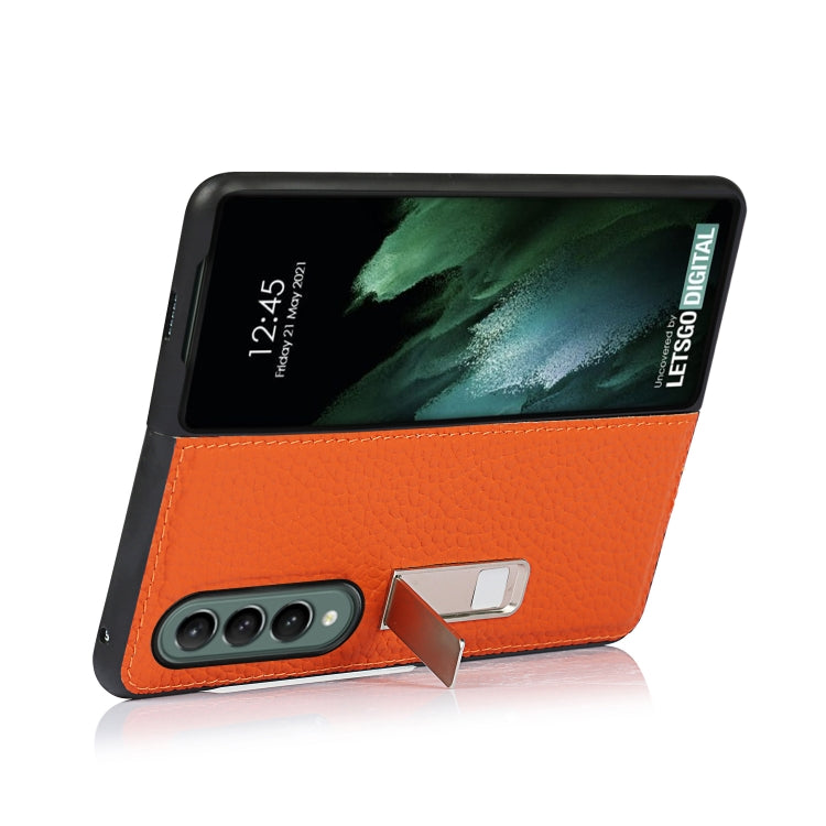 For Samsung Galaxy Z Fold3 5G Lychee Texture Leather Protective Case with Holder