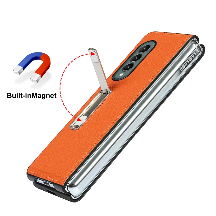 For Samsung Galaxy Z Fold3 5G Lychee Texture Leather Protective Case with Holder