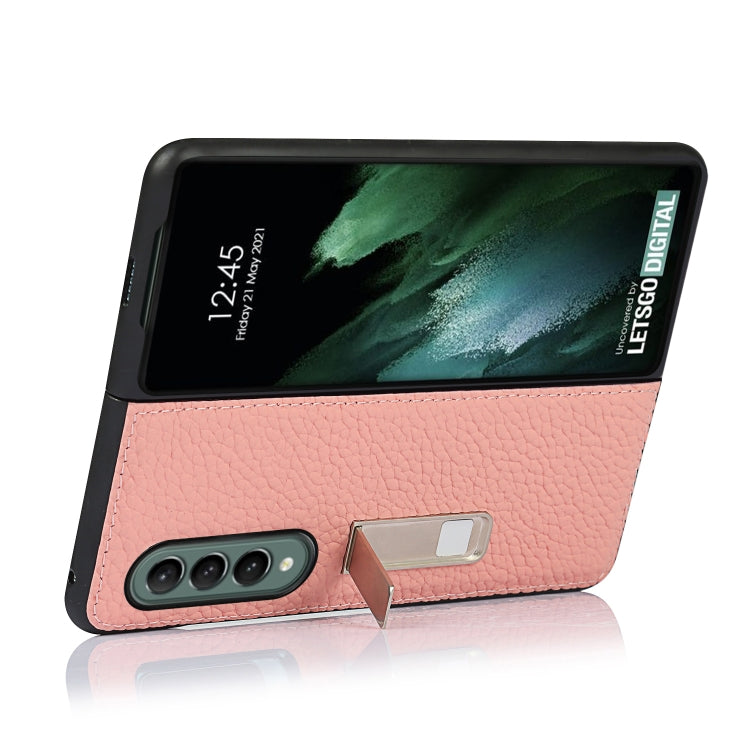 For Samsung Galaxy Z Fold3 5G Lychee Texture Leather Protective Case with Holder