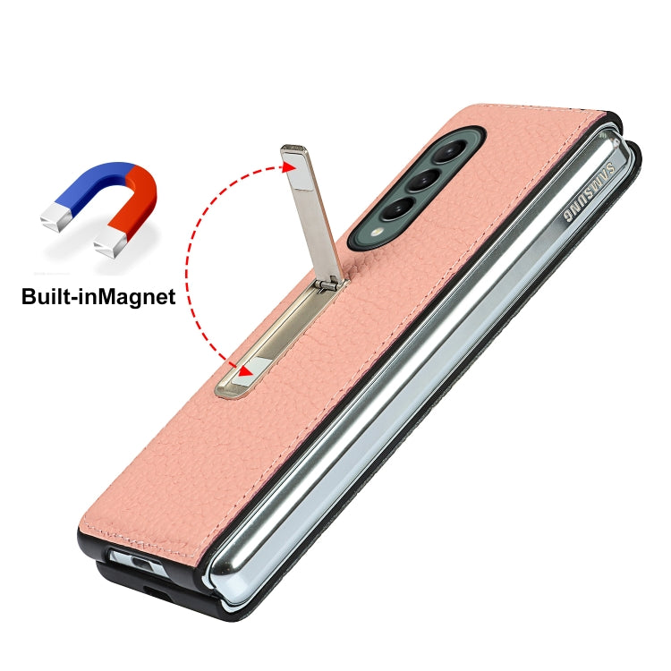 For Samsung Galaxy Z Fold3 5G Lychee Texture Leather Protective Case with Holder