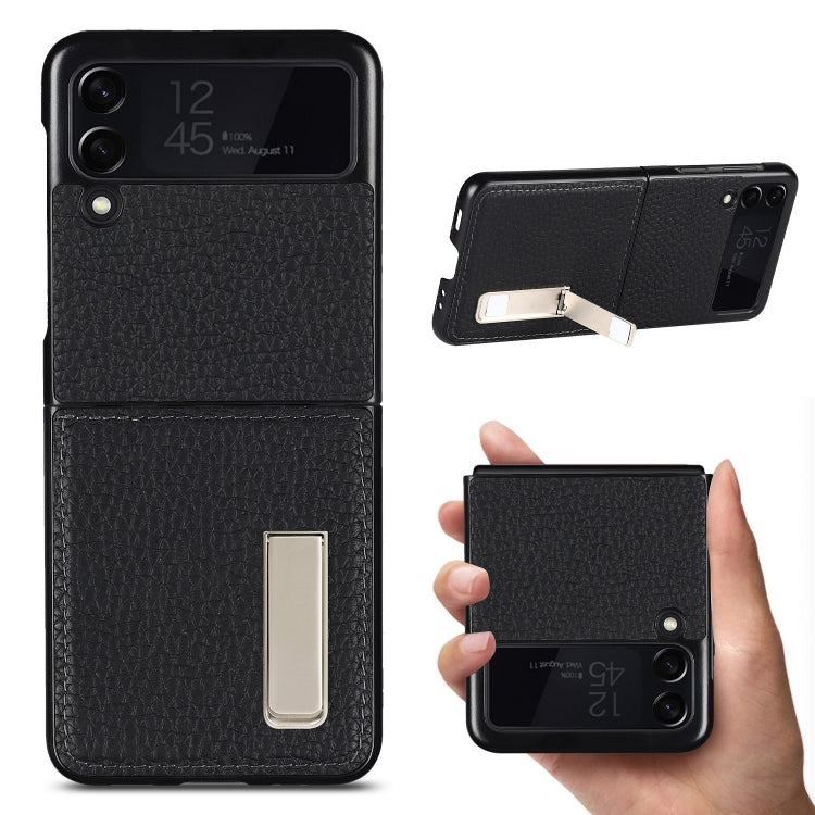 For Samsung Galaxy Z Flip3 5G Lychee Texture Leather Protective Case with Holder