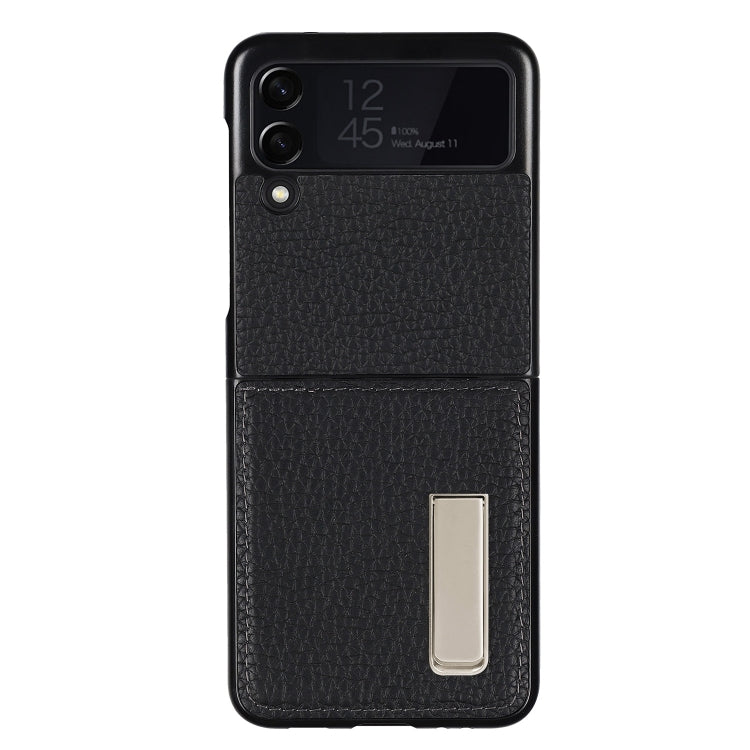 For Samsung Galaxy Z Flip3 5G Lychee Texture Leather Protective Case with Holder
