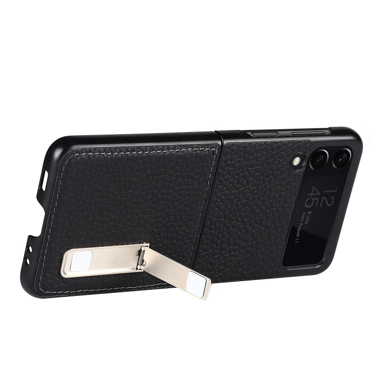 For Samsung Galaxy Z Flip3 5G Lychee Texture Leather Protective Case with Holder