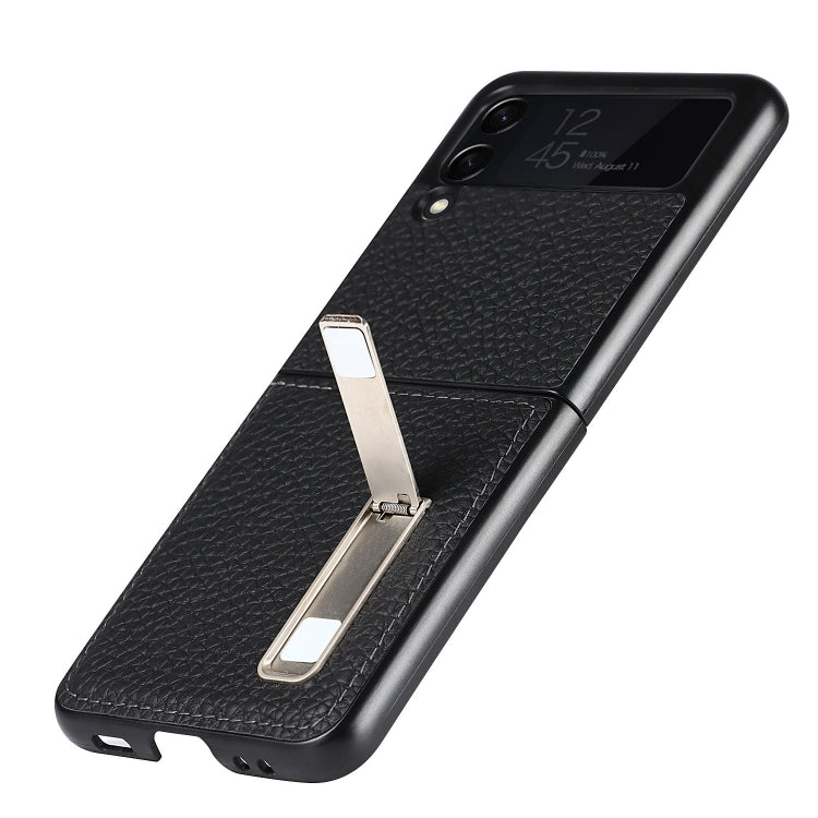 For Samsung Galaxy Z Flip3 5G Lychee Texture Leather Protective Case with Holder