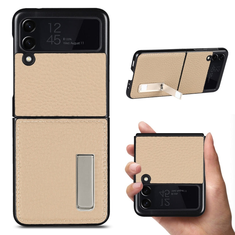 For Samsung Galaxy Z Flip3 5G Lychee Texture Leather Protective Case with Holder