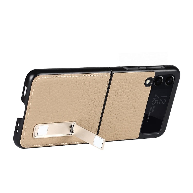 For Samsung Galaxy Z Flip3 5G Lychee Texture Leather Protective Case with Holder