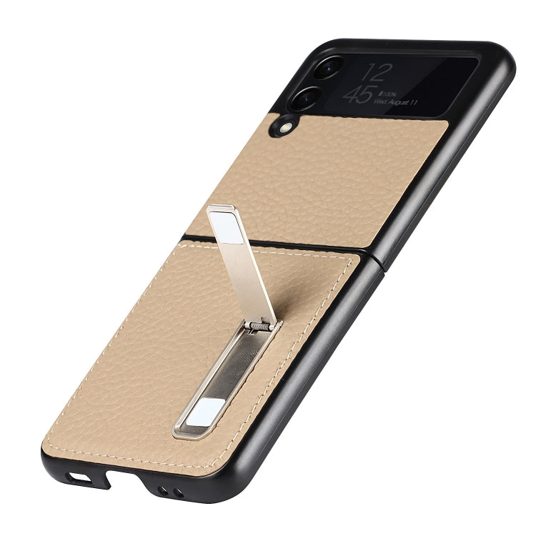 For Samsung Galaxy Z Flip3 5G Lychee Texture Leather Protective Case with Holder