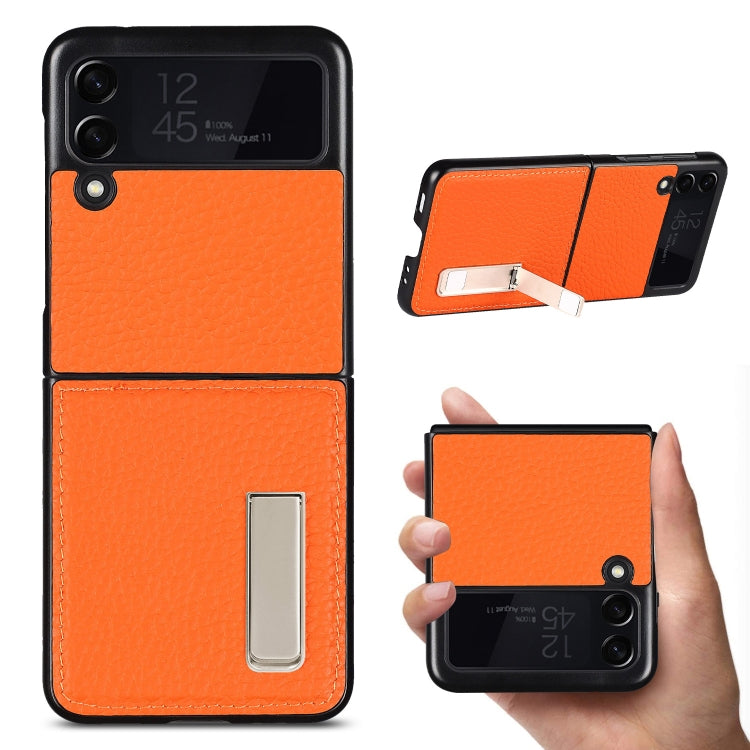 For Samsung Galaxy Z Flip3 5G Lychee Texture Leather Protective Case with Holder