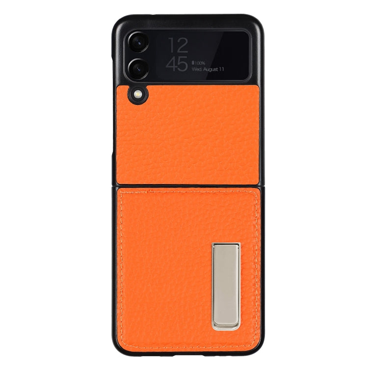 For Samsung Galaxy Z Flip3 5G Lychee Texture Leather Protective Case with Holder