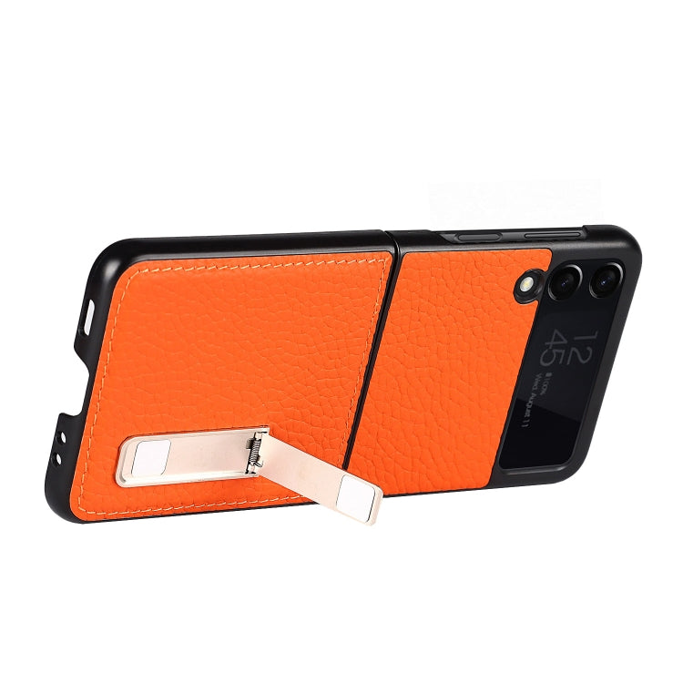 For Samsung Galaxy Z Flip3 5G Lychee Texture Leather Protective Case with Holder