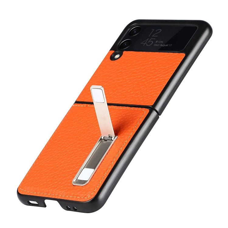 For Samsung Galaxy Z Flip3 5G Lychee Texture Leather Protective Case with Holder