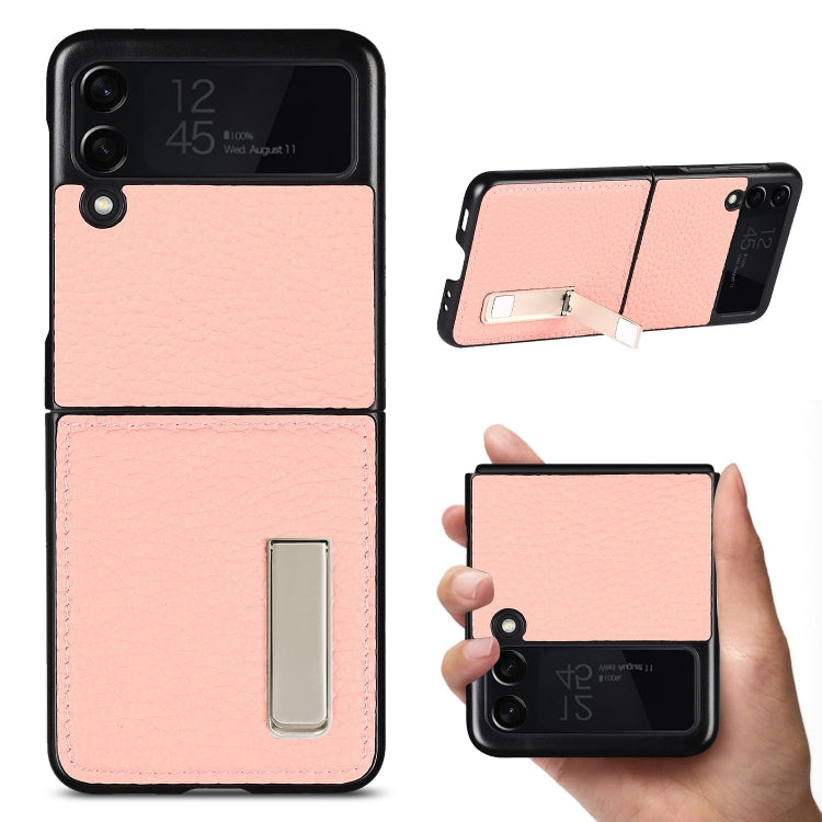 For Samsung Galaxy Z Flip3 5G Lychee Texture Leather Protective Case with Holder