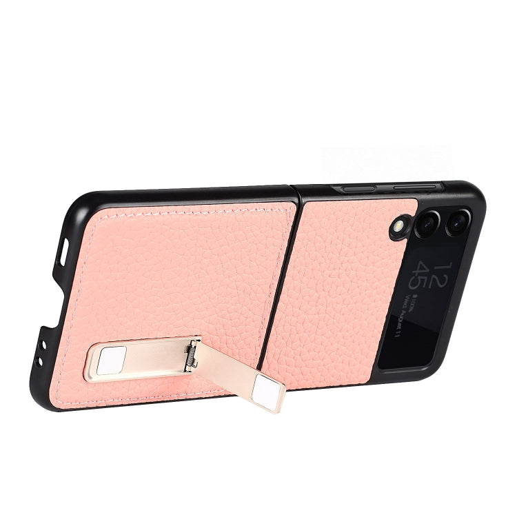 For Samsung Galaxy Z Flip3 5G Lychee Texture Leather Protective Case with Holder