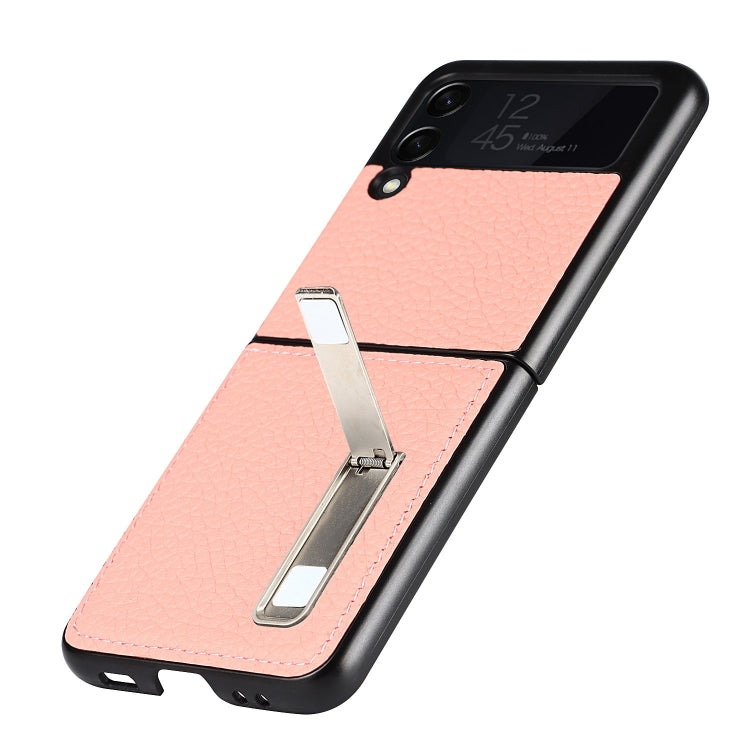 For Samsung Galaxy Z Flip3 5G Lychee Texture Leather Protective Case with Holder