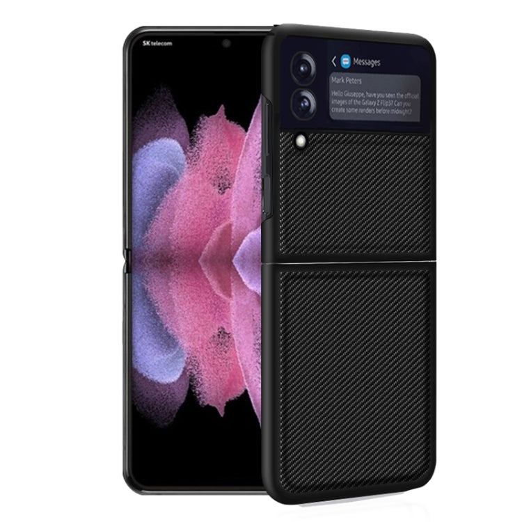 For Samsung Galaxy Z Flip3 5G Solid Color Carbon Fiber Texture PU Shockproof Protective Case