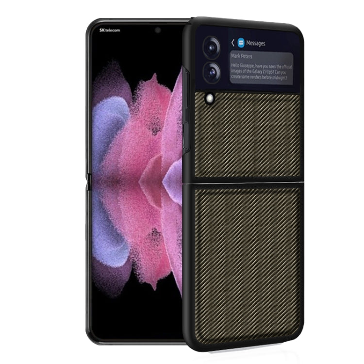 For Samsung Galaxy Z Flip3 5G Solid Color Carbon Fiber Texture PU Shockproof Protective Case