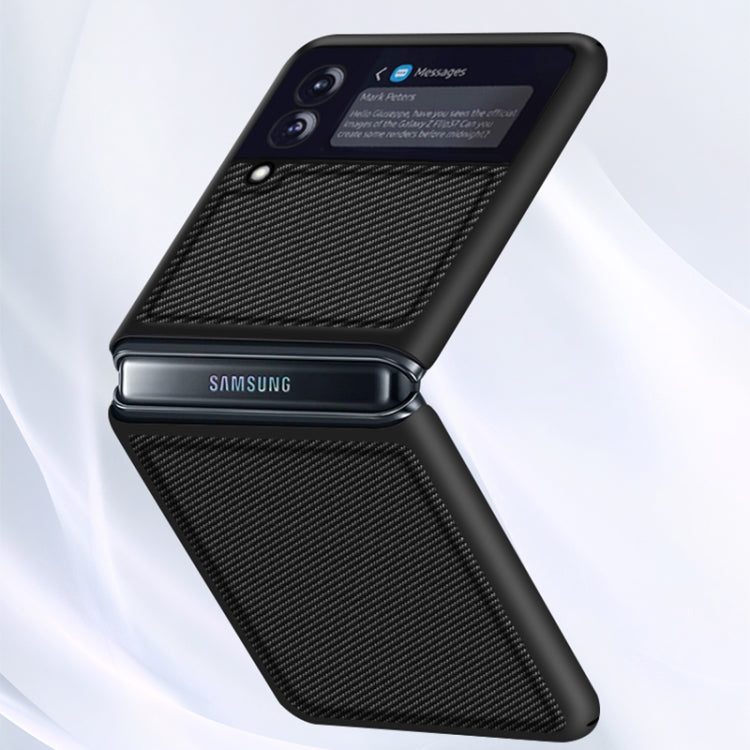 For Samsung Galaxy Z Flip3 5G Solid Color Carbon Fiber Texture PU Shockproof Protective Case
