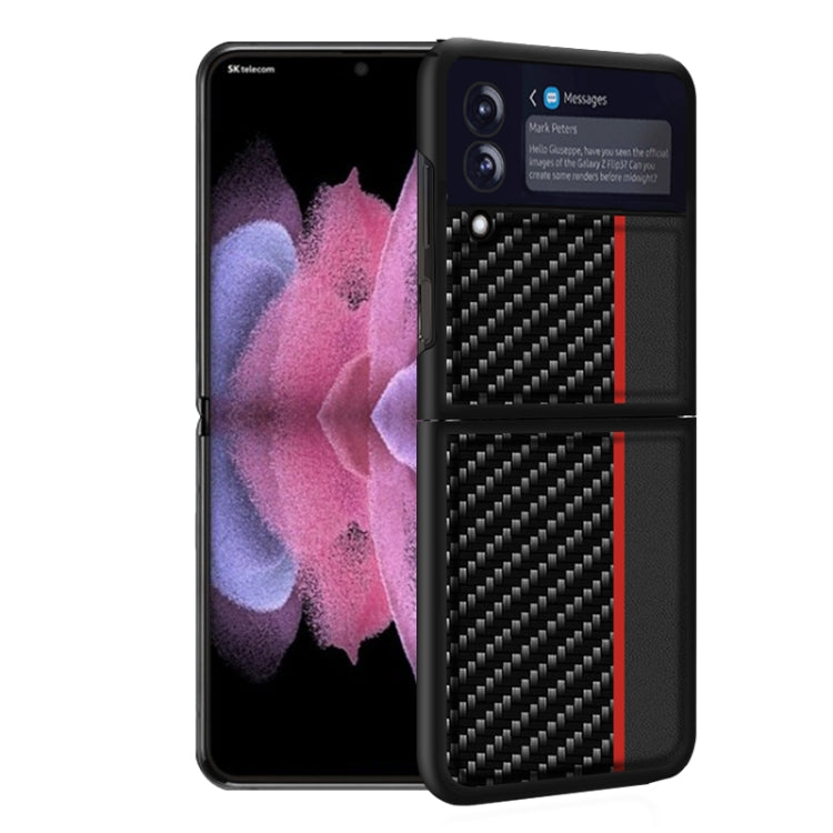 For Samsung Galaxy Z Flip3 5G Carbon Fiber Texture Shockproof Splicing Leather Case