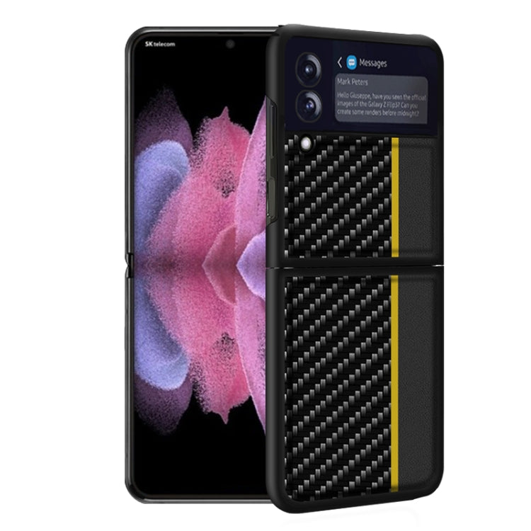 For Samsung Galaxy Z Flip3 5G Carbon Fiber Texture Shockproof Splicing Leather Case