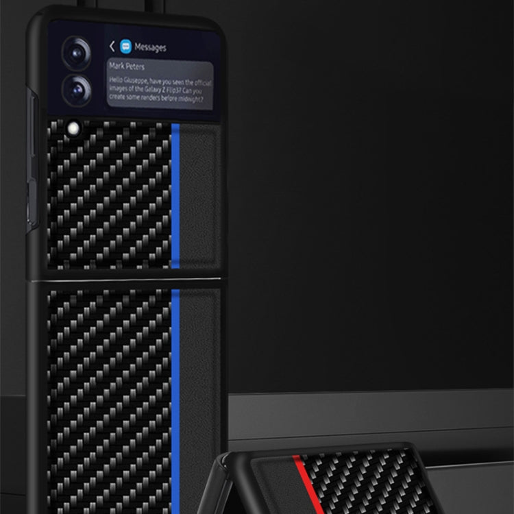 For Samsung Galaxy Z Flip3 5G Carbon Fiber Texture Shockproof Splicing Leather Case