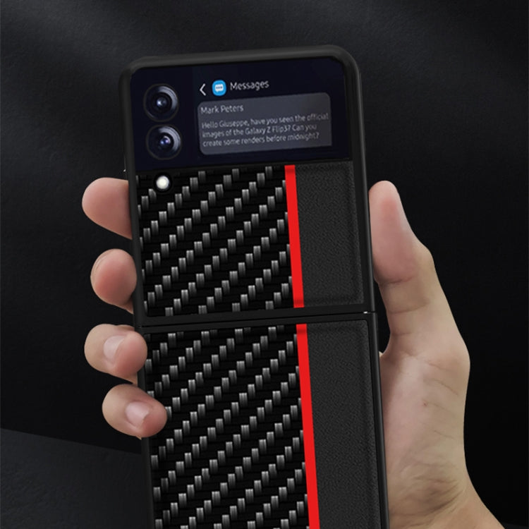 For Samsung Galaxy Z Flip3 5G Carbon Fiber Texture Shockproof Splicing Leather Case