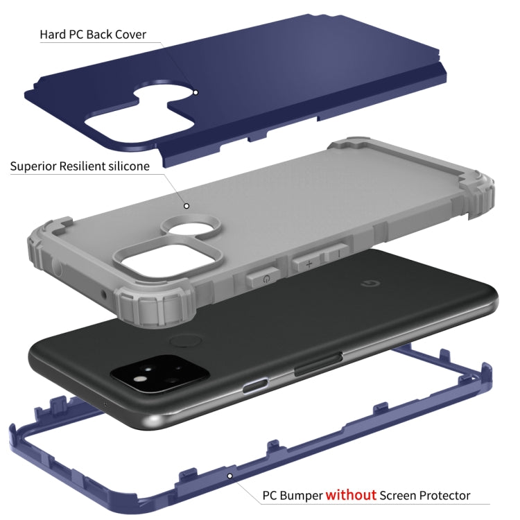 For Google Pixel 5a 3 in 1 Shockproof PC + Silicone Protective Case