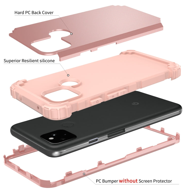 For Google Pixel 5a 3 in 1 Shockproof PC + Silicone Protective Case
