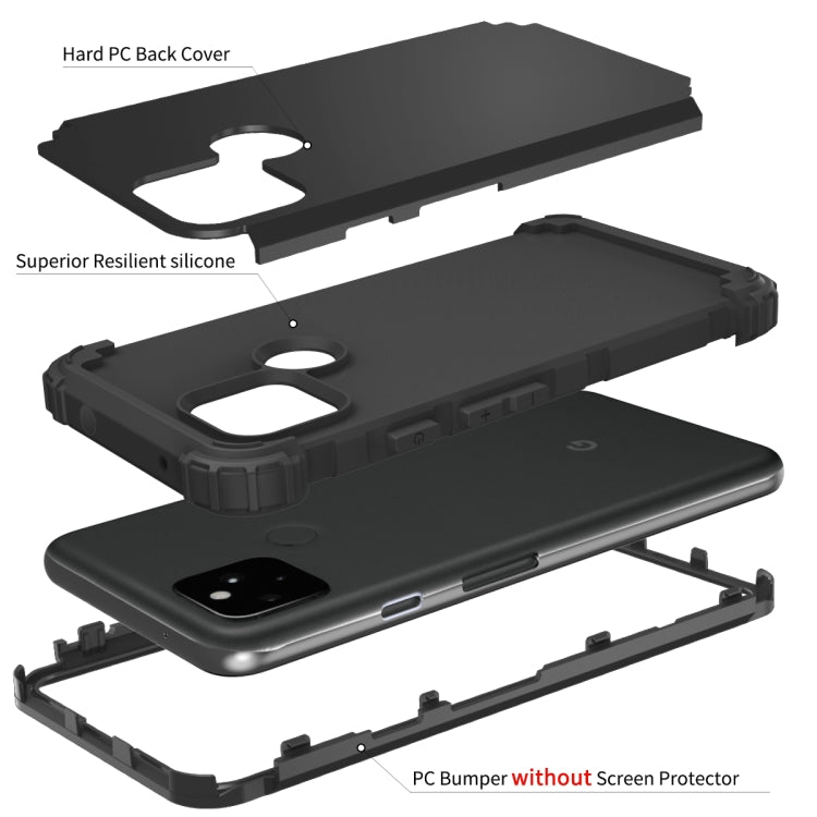 For Google Pixel 5a 3 in 1 Shockproof PC + Silicone Protective Case