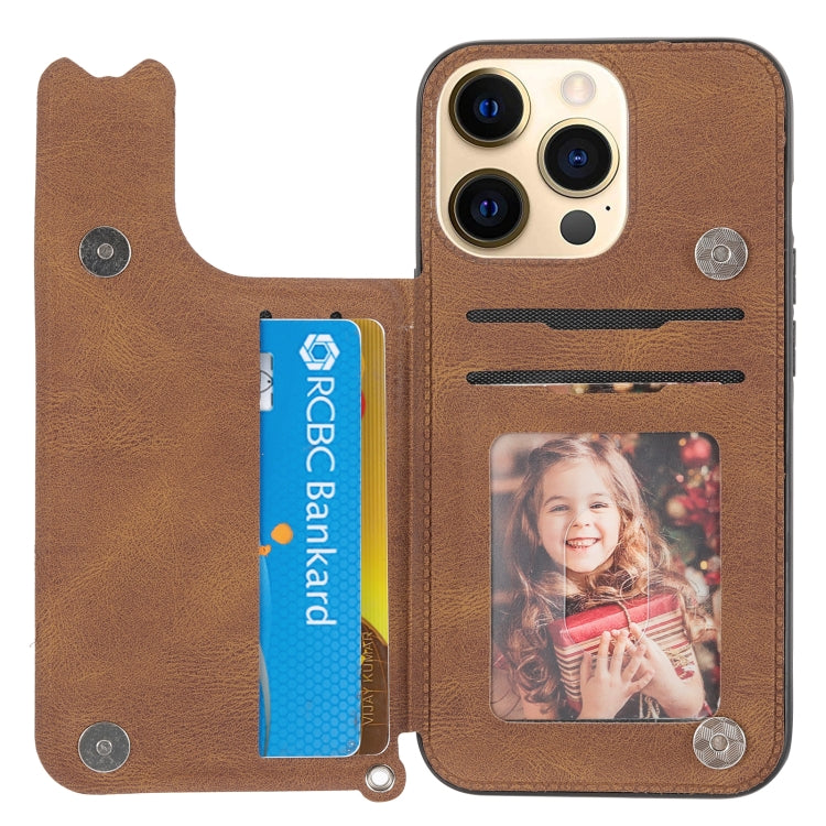 For iPhone 13 Pro Mandala Embossed PU + TPU Case with Holder & Card Slots & Photo Frame & Hand Strap