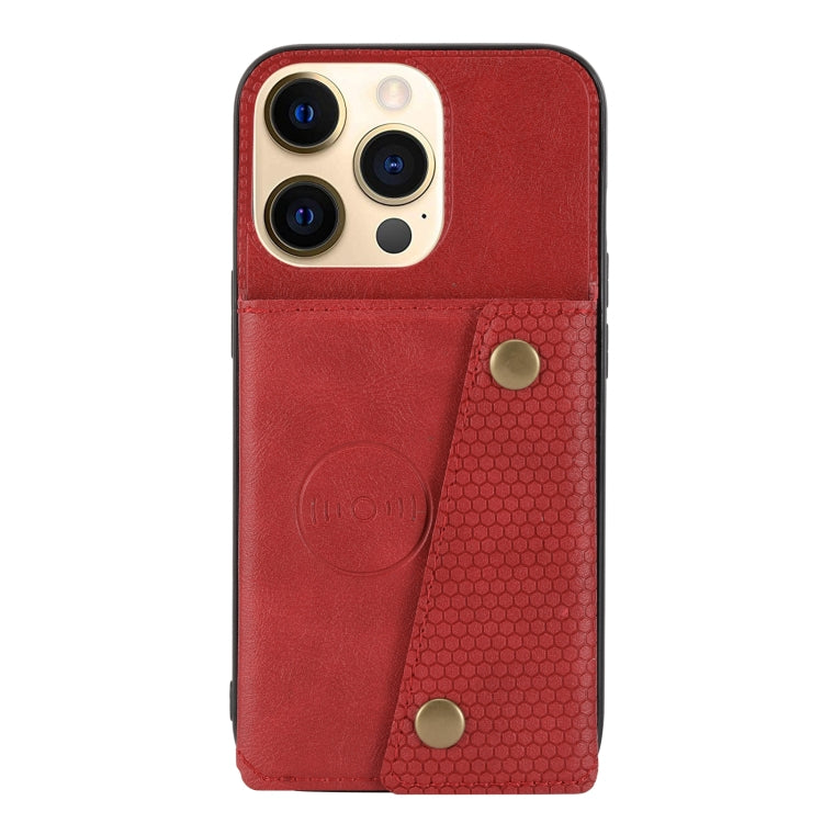For iPhone 13 Double Buckle PU + TPU Shockproof Magnetic Protective Case with Card Slot & Holder