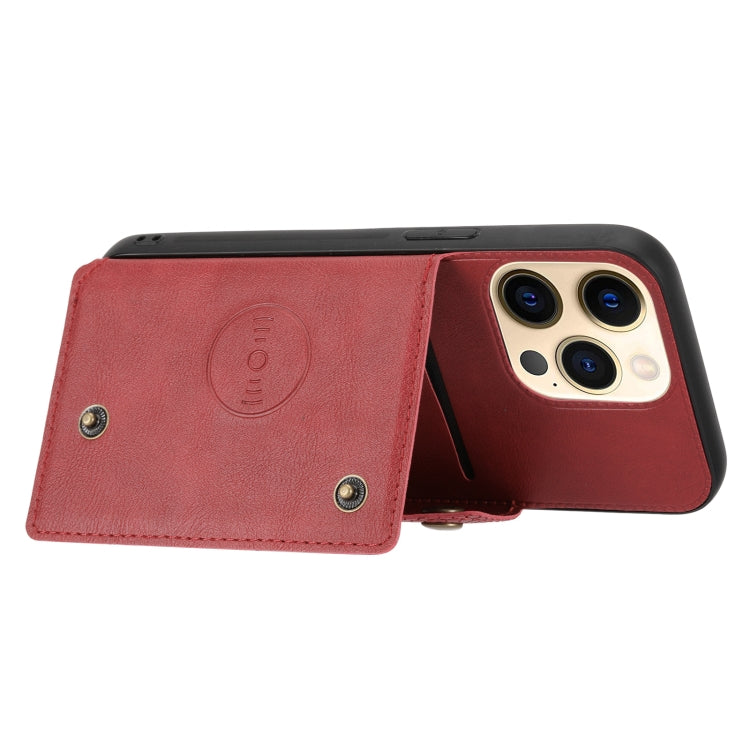 For iPhone 13 Double Buckle PU + TPU Shockproof Magnetic Protective Case with Card Slot & Holder