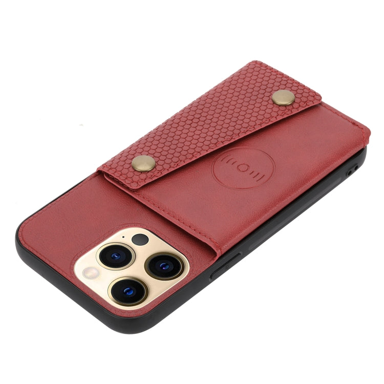 For iPhone 13 Double Buckle PU + TPU Shockproof Magnetic Protective Case with Card Slot & Holder