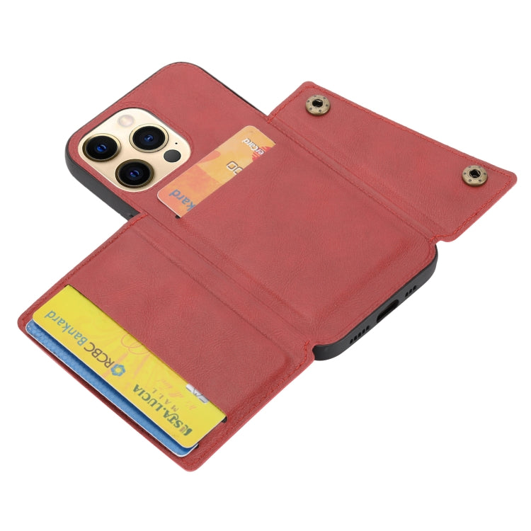 For iPhone 13 Double Buckle PU + TPU Shockproof Magnetic Protective Case with Card Slot & Holder